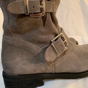 Vince Camuto’s suede gray ankle boots